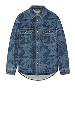 Palm Angels All Over Laser Denim Shirt in Blue, view 1, click to view large image.