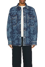 Palm Angels All Over Laser Denim Shirt in Blue, view 3, click to view large image.