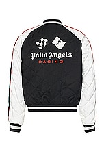 Palm Angels X Formula 1 Racing Souvenir Jacket in Black, White, & Red, view 1, click to view large image.