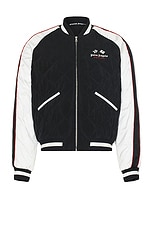Palm Angels X Formula 1 Racing Souvenir Jacket in Black, White, & Red, view 2, click to view large image.