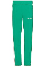 Palm Angels Classic Logo Track Pants in Green & Off White, view 1, click to view large image.
