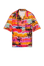 Palm Angels Psychedelic Palms Bowling Shirt in Fuchsia, view 1, click to view large image.