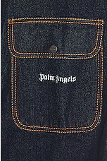 Palm Angels Logo Wash Denim Shirt in Navy Blue, view 3, click to view large image.