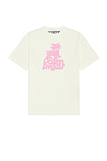Palm Angels Leon Classic Tee in Pale Green & Fuchsia, view 1, click to view large image.