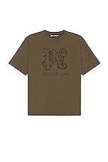 Palm Angels Monogram Statement Tee in Brown, view 1, click to view large image.