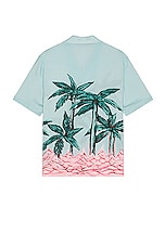 Palm Angels Palms Row Bowling Shirt in Light Blue & Green, view 2, click to view large image.