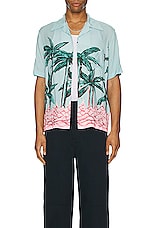Palm Angels Palms Row Bowling Shirt in Light Blue & Green, view 3, click to view large image.
