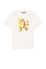 Palm Angels Burning Monogram Tee in Off White & Gold, view 1, click to view large image.