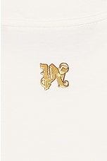 Palm Angels Burning Monogram Tee in Off White & Gold, view 3, click to view large image.