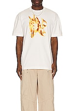 Palm Angels Burning Monogram Tee in Off White & Gold, view 4, click to view large image.
