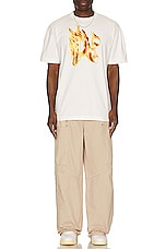 Palm Angels Burning Monogram Tee in Off White & Gold, view 5, click to view large image.