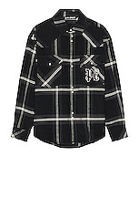 Palm Angels Monogram Check Over Shirt in Anthracite, view 1, click to view large image.