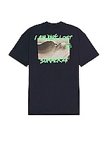 Palm Angels I Am Lost Tee in Navy Blue & Green Fluo, view 1, click to view large image.