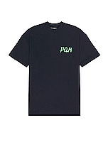 Palm Angels I Am Lost Tee in Navy Blue & Green Fluo, view 2, click to view large image.