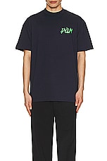 Palm Angels I Am Lost Tee in Navy Blue & Green Fluo, view 3, click to view large image.