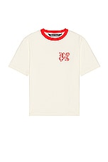 Palm Angels X Formula 1 Racing Monogram Tee in White, Black, & Red, view 2, click to view large image.