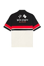Palm Angels X Formula 1 Racing Bowling Shirt in Black, White, & Red, view 1, click to view large image.
