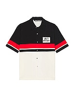 Palm Angels X Formula 1 Racing Bowling Shirt in Black, White, & Red, view 2, click to view large image.