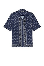 Palm Angels Paisley Bowling Shirt in Navy Blue, view 1, click to view large image.