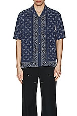 Palm Angels Paisley Bowling Shirt in Navy Blue, view 3, click to view large image.