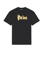 Palm Angels Burning Logo Tee in Black, view 1, click to view large image.