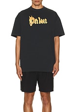 Palm Angels Burning Logo Tee in Black, view 4, click to view large image.