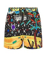Palm Angels Starry Night Swimshorts in Black & Multi, view 2, click to view large image.
