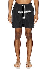 Palm Angels Classic Logo Swimshorts in Black, view 3, click to view large image.