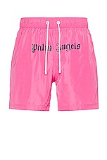 Palm Angels Classic Logo Swimshorts in Fuchsia, view 1, click to view large image.
