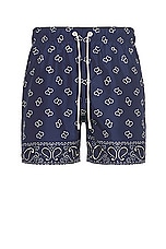 Palm Angels Paisley Swimshort in Navy Blue, view 1, click to view large image.
