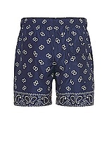 Palm Angels Paisley Swimshort in Navy Blue, view 2, click to view large image.