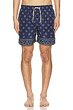 Palm Angels Paisley Swimshort in Navy Blue, view 4, click to view large image.