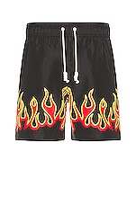 Palm Angels Burningflames Swimshort in Black & Red, view 1, click to view large image.