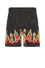 Palm Angels Burningflames Swimshort in Black & Red, view 2, click to view large image.