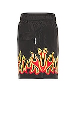 Palm Angels Burningflames Swimshort in Black & Red, view 3, click to view large image.