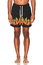 Palm Angels Burningflames Swimshort in Black & Red, view 4, click to view large image.