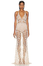 PatBO Hand Beaded Pearl &amp; Crystal Gown in Nude, view 1, click to view large image.