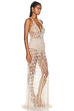 PatBO Hand Beaded Pearl &amp; Crystal Gown in Nude, view 2, click to view large image.