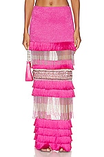 PatBO Hand Beaded Fringe Maxi Skirt in Pop Pink, view 1, click to view large image.