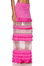 PatBO Hand Beaded Fringe Maxi Skirt in Pop Pink, view 2, click to view large image.