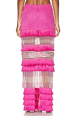 PatBO Hand Beaded Fringe Maxi Skirt in Pop Pink, view 3, click to view large image.