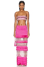 PatBO Hand Beaded Fringe Maxi Skirt in Pop Pink, view 4, click to view large image.