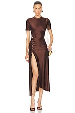 RABANNE Button Midi Dress in Chocolate, view 1, click to view large image.
