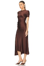 RABANNE Button Midi Dress in Chocolate, view 3, click to view large image.