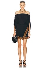 RABANNE Off The Shoulder Pleated Sleeves Dress in Black, view 1, click to view large image.