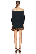 RABANNE Off The Shoulder Pleated Sleeves Dress in Black, view 4, click to view large image.