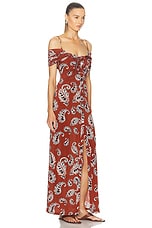 RABANNE Knot Long Dress in Paisley Terracotta, view 2, click to view large image.