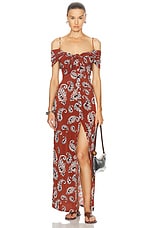 RABANNE Knot Long Dress in Paisley Terracotta, view 4, click to view large image.