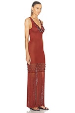 RABANNE Fringe Beaded Knit Dress in Cherry, view 2, click to view large image.