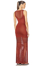 RABANNE Fringe Beaded Knit Dress in Cherry, view 3, click to view large image.